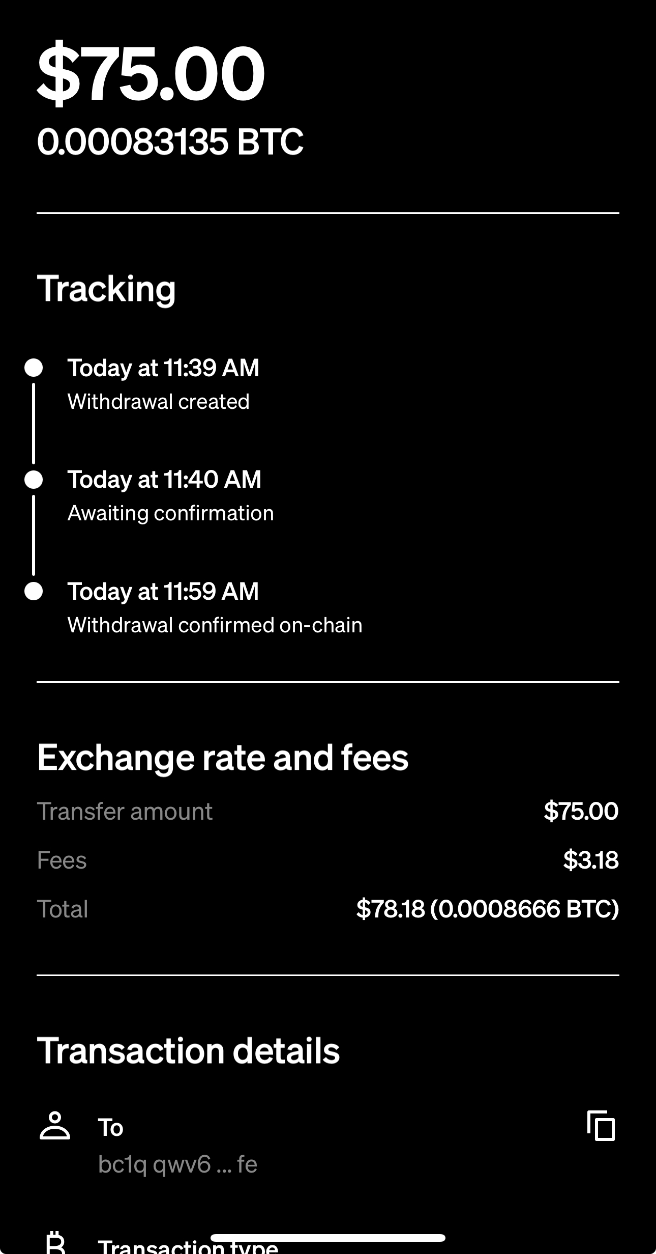 Cash App Bitcoin send screenshot